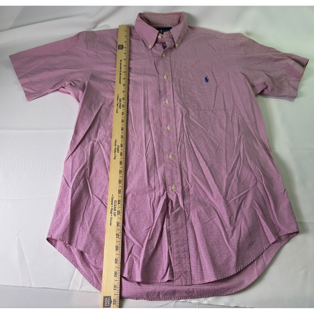 Ralph Lauren Classic Fit Pony Short Sleeve Button Down Shirt Pink Check Mens Med - Picture 4 of 7
